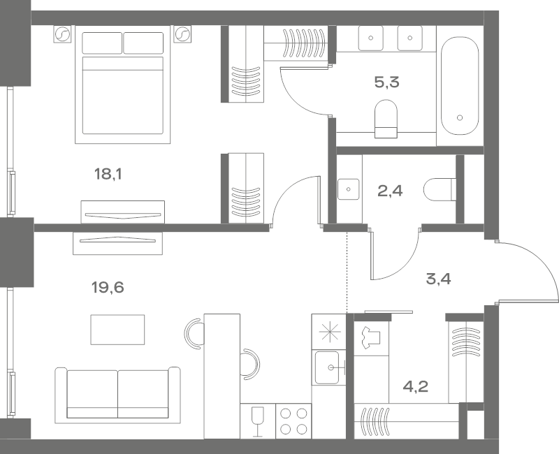 2 ккв (Евро) 53 м²