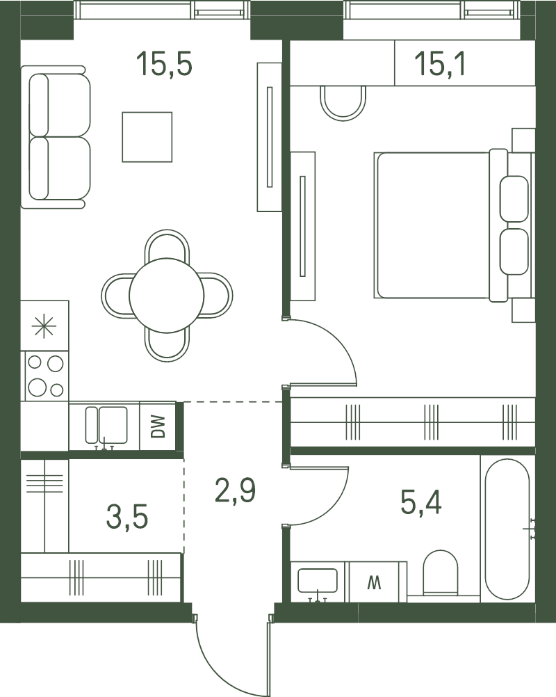2 ккв (Евро) 42,4 м²