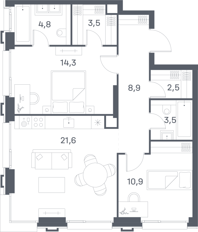 3 ккв (Евро) 70 м²
