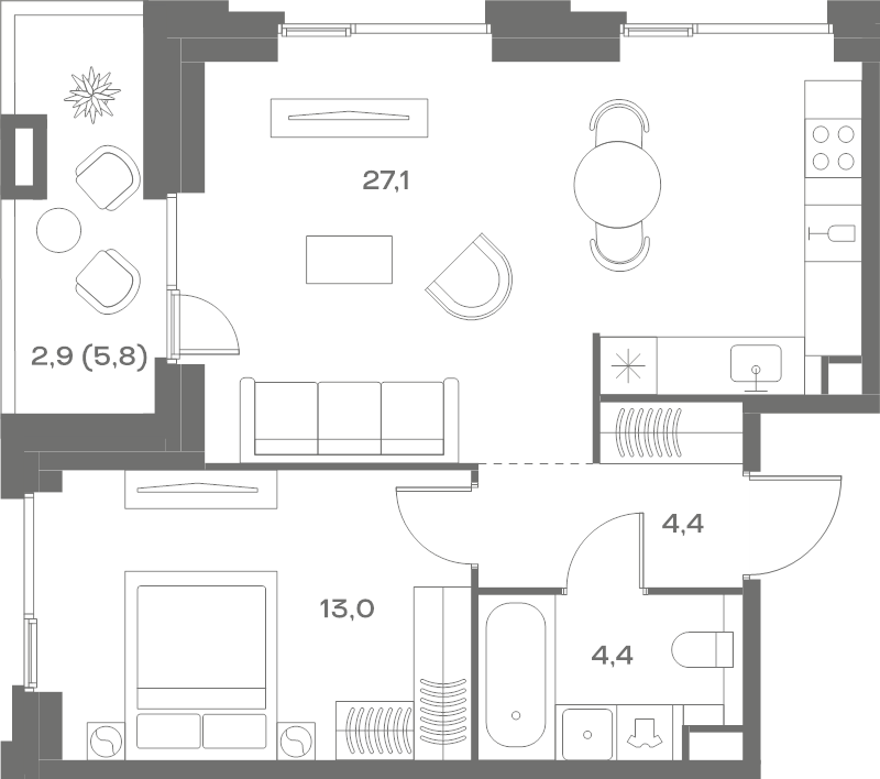 2 ккв (Евро) 51,8 м²