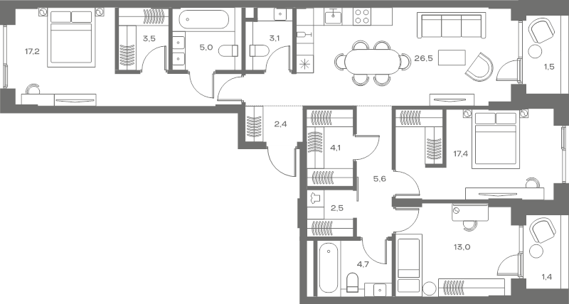 4 ккв (Евро) 107,9 м²