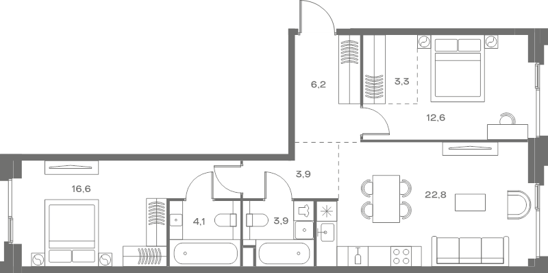 3 ккв (Евро) 73,4 м²