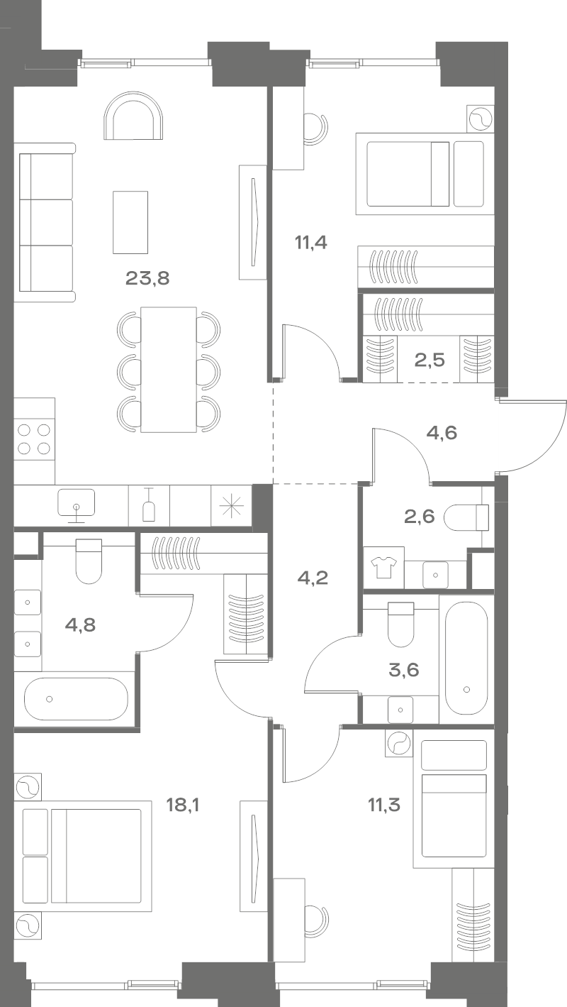 4 ккв (Евро) 86,9 м²