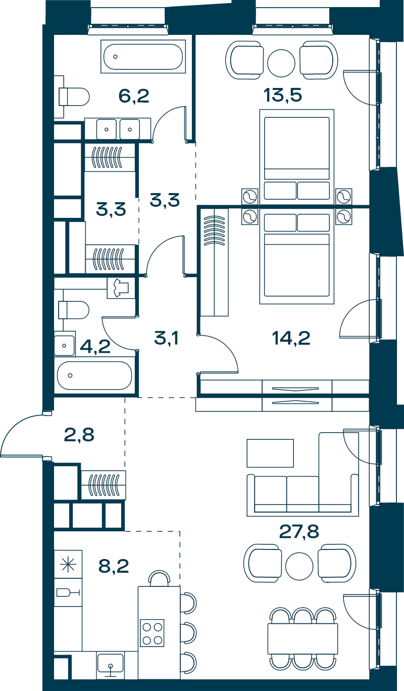 3 ккв (Евро) 77,8 м²