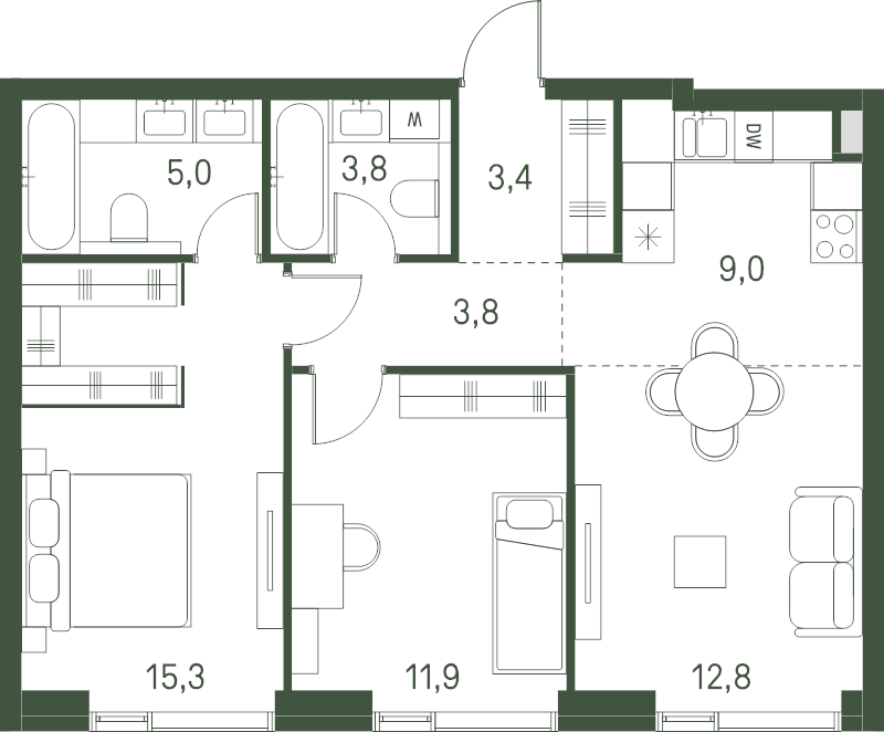 3 ккв (Евро) 65 м²