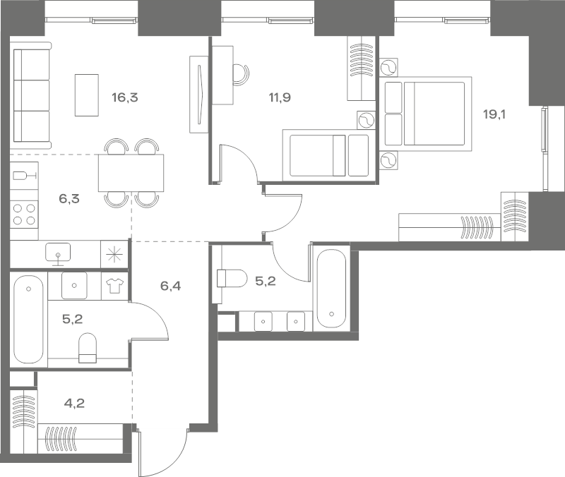 3 ккв (Евро) 74,6 м²