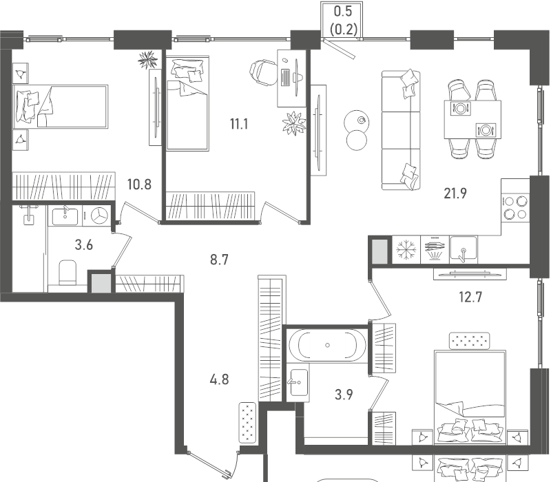 4 ккв (Евро) 77,7 м²