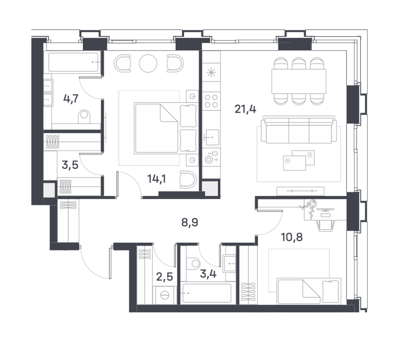 3 ккв (Евро) 68,7 м²