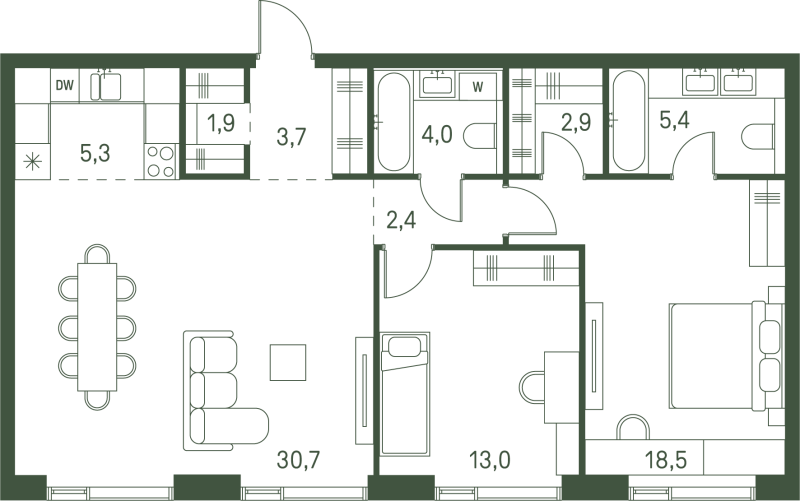 3 ккв (Евро) 87,8 м²