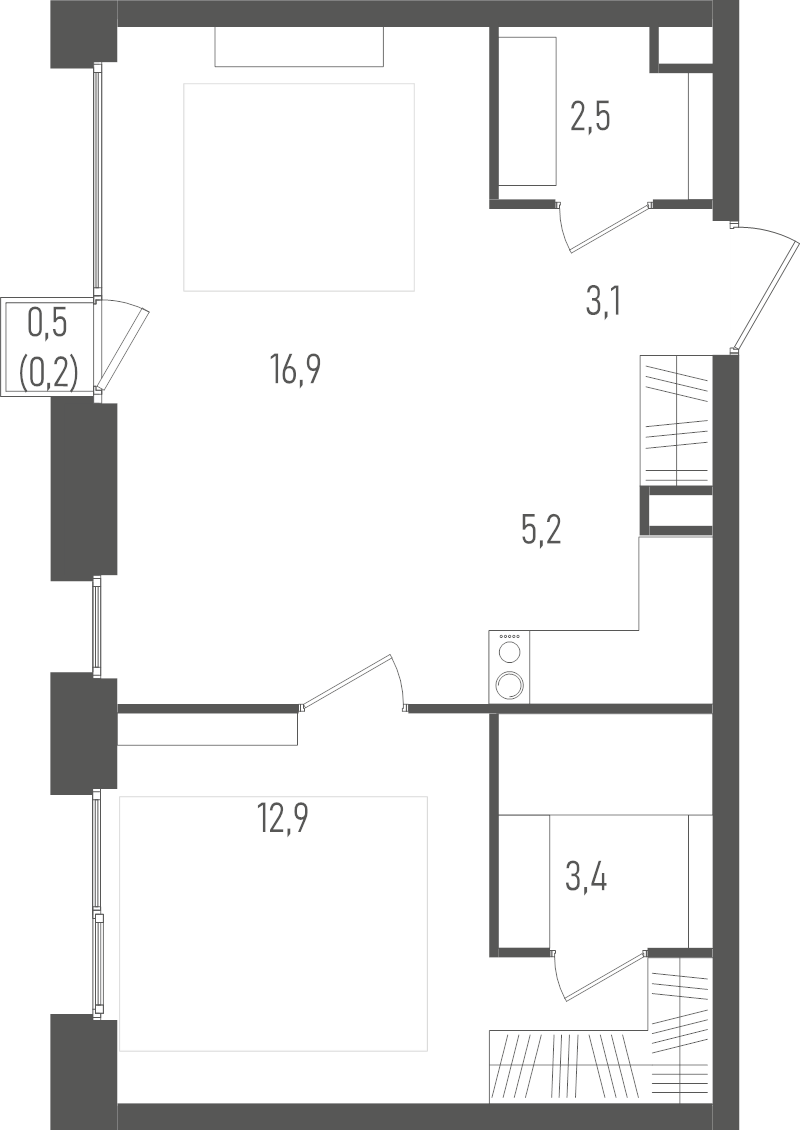 2 ккв (Евро) 44,2 м²