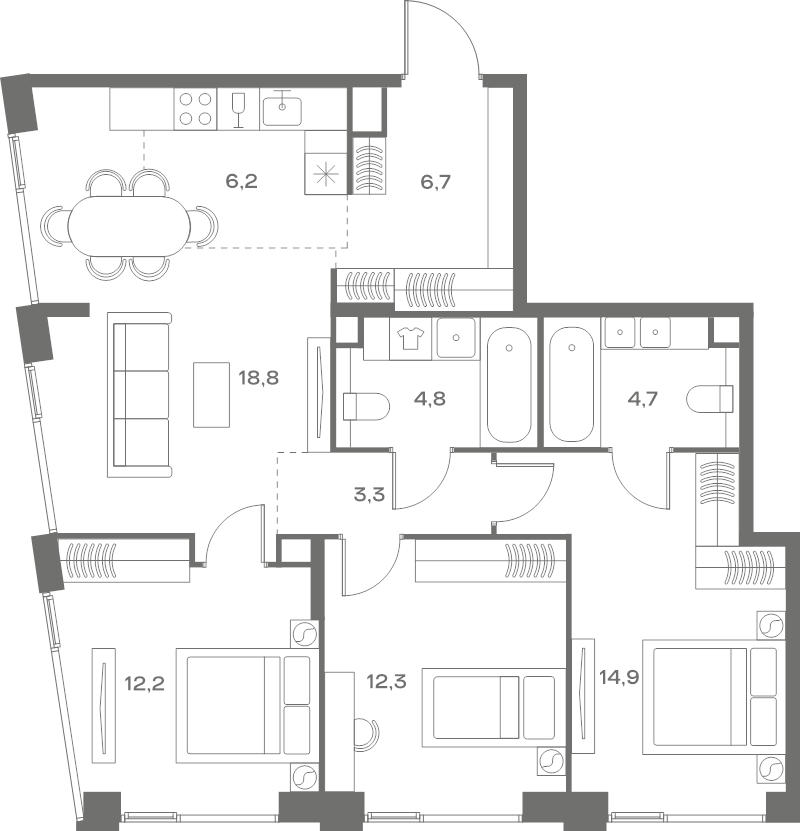 4 ккв (Евро) 83,9 м²
