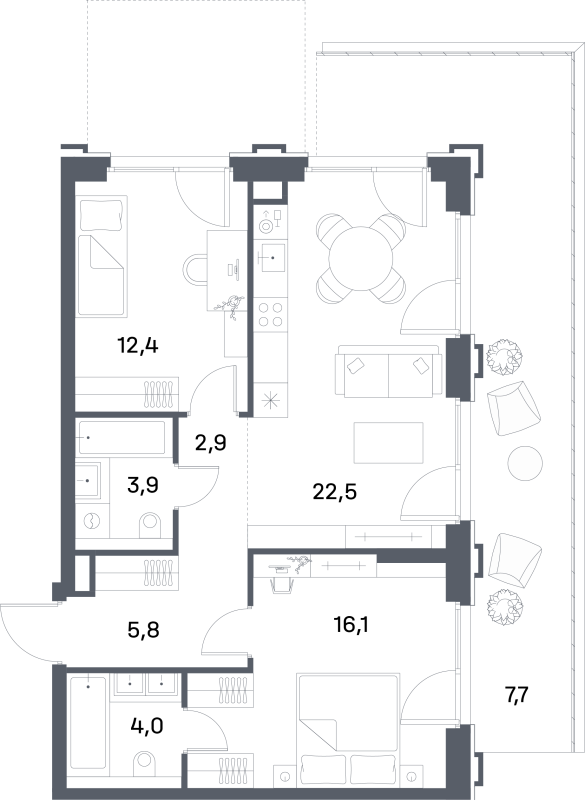 3 ккв (Евро) 75,5 м²