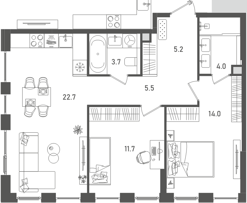 3 ккв (Евро) 66,8 м²
