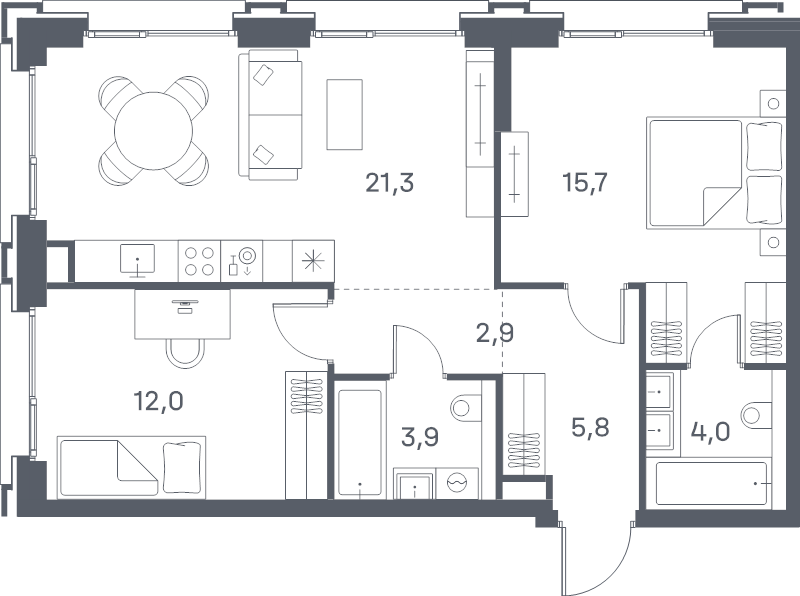 3 ккв (Евро) 65,6 м²