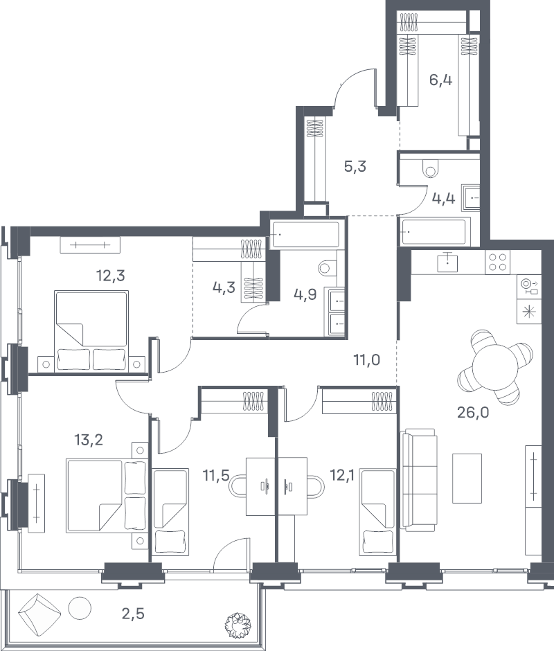 5 ккв (Евро) 113,9 м²