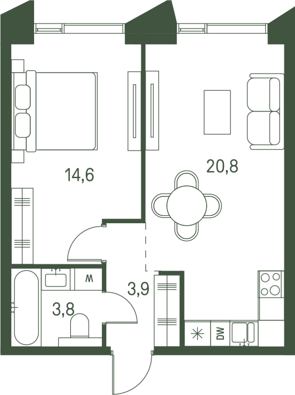 2 ккв (Евро) 43,1 м²