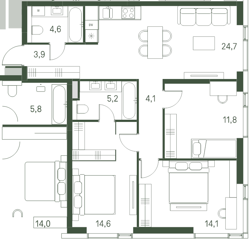 4 ккв (Евро) 83 м²