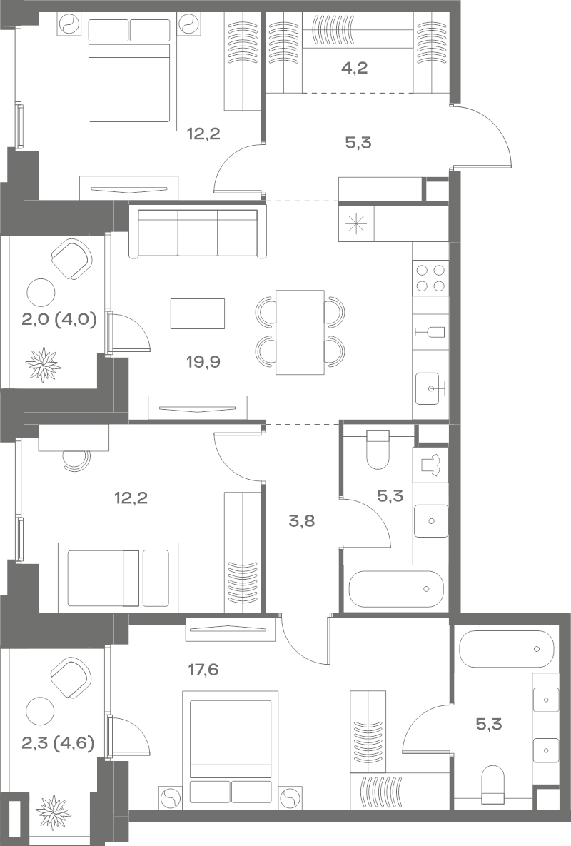4 ккв (Евро) 90,1 м²