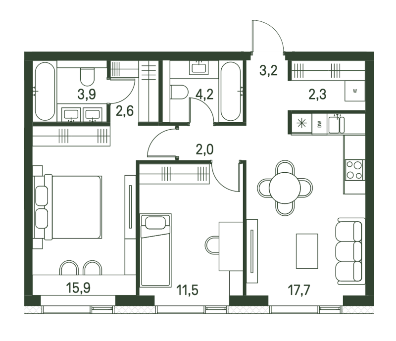 3 ккв (Евро) 63,3 м²