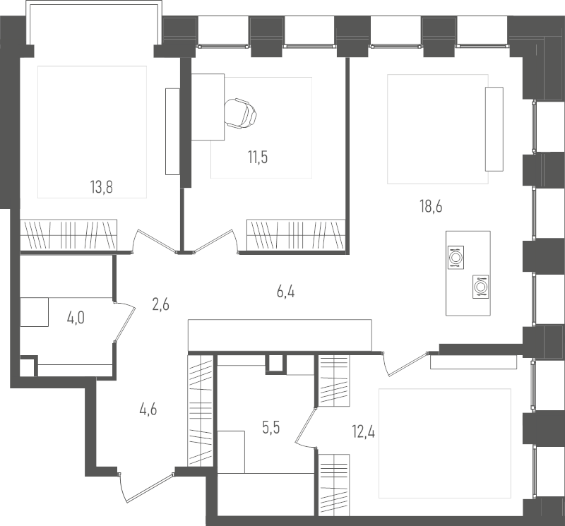4 ккв (Евро) 79,4 м²