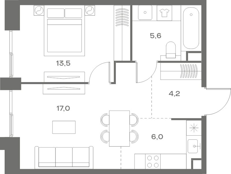 2 ккв (Евро) 46,3 м²