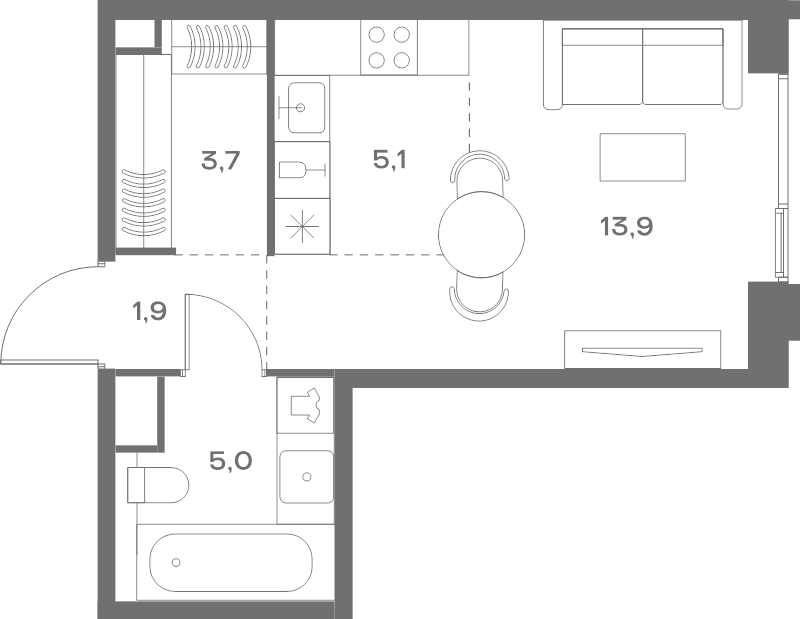 Студия 29,6 м²