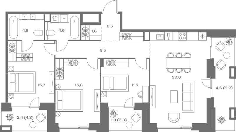 4 ккв (Евро) 104,1 м²