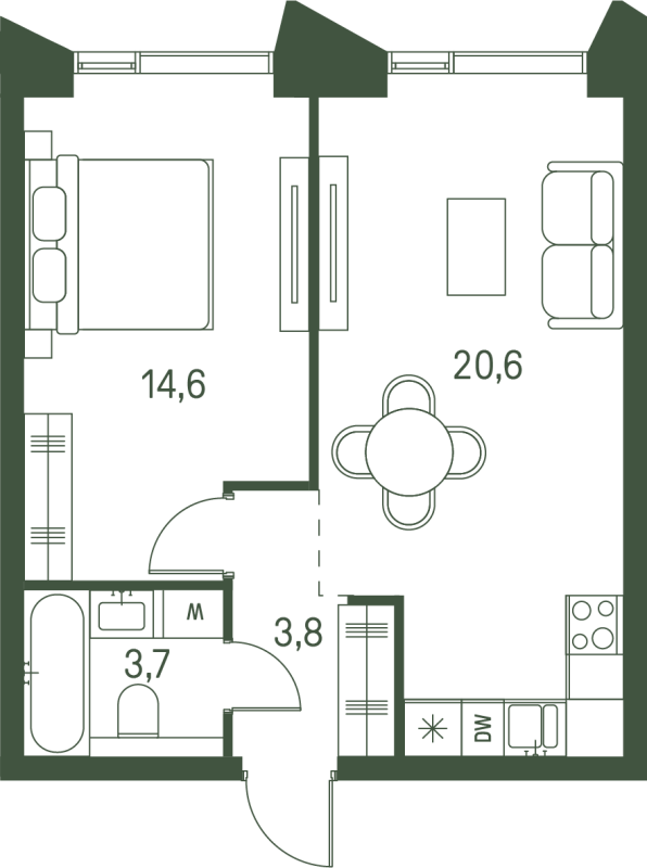 2 ккв (Евро) 42,7 м²