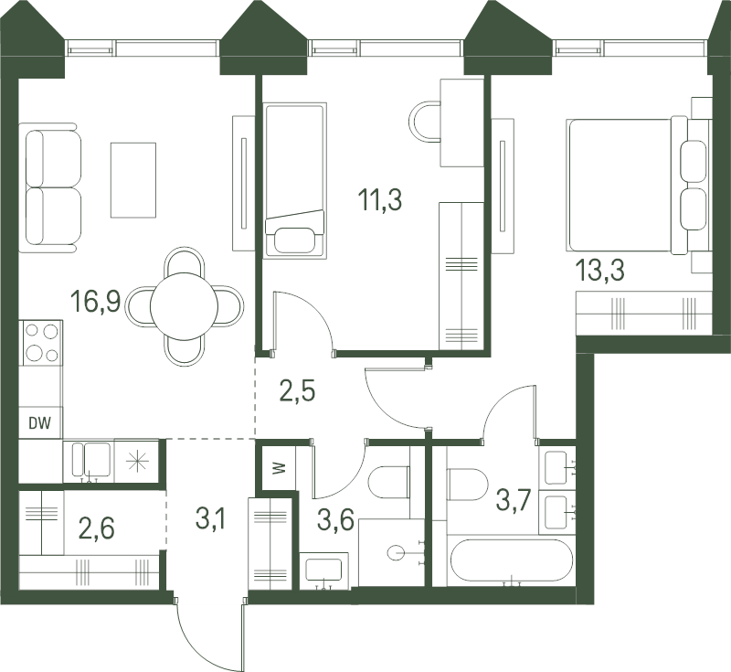 3 ккв (Евро) 57 м²