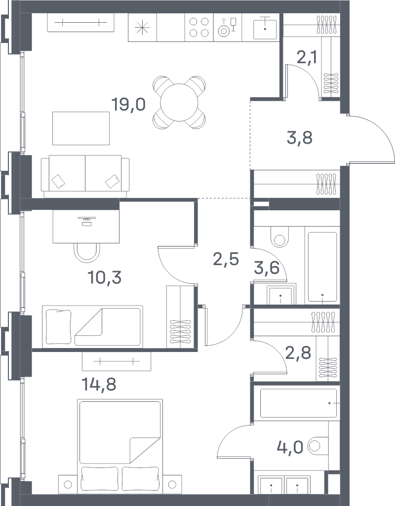 3 ккв (Евро) 62,9 м²