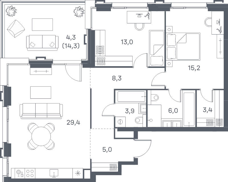 3 ккв (Евро) 88,5 м²