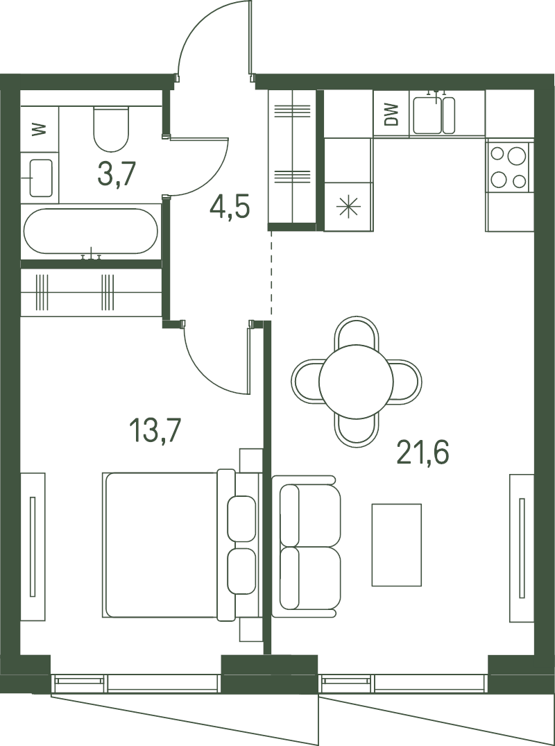 2 ккв (Евро) 43,5 м²