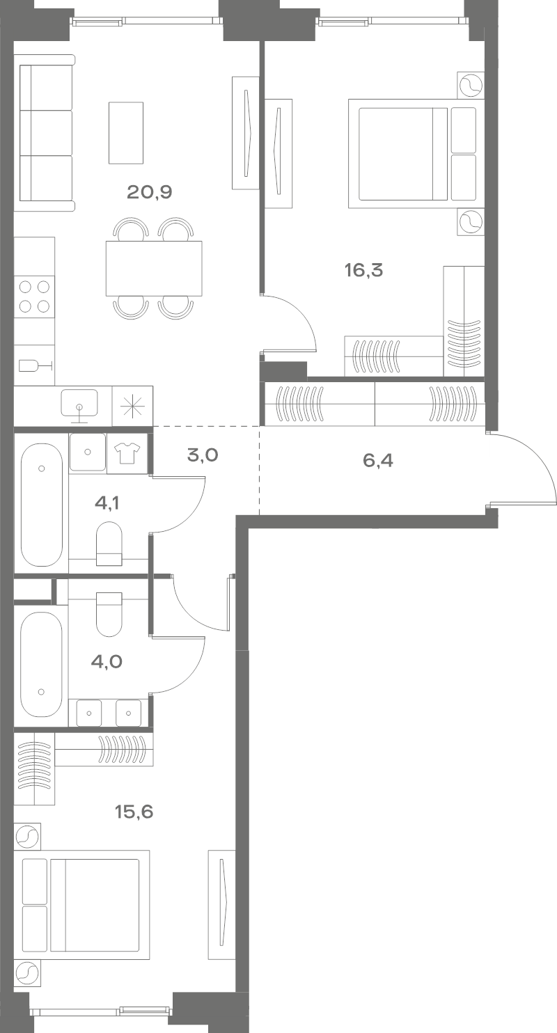 3 ккв (Евро) 70,3 м²