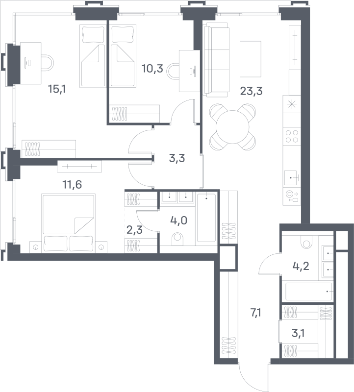 4 ккв (Евро) 84,3 м²