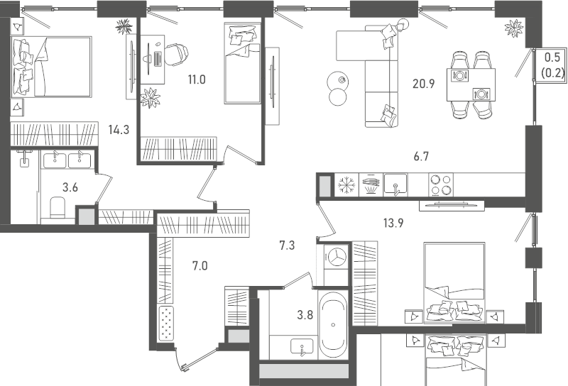 4 ккв (Евро) 88,7 м²