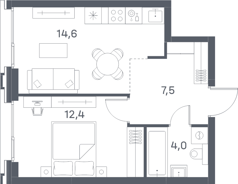 1 ккв 38,5 м²
