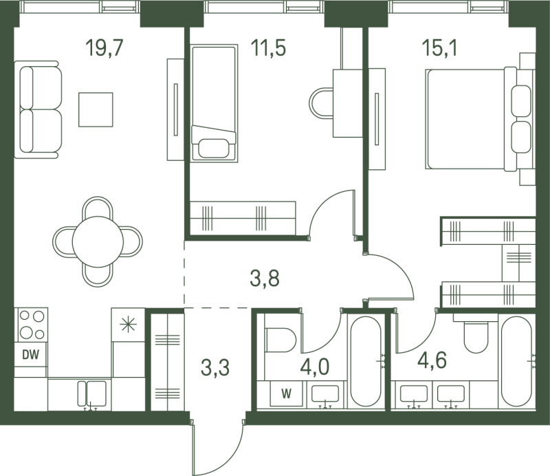 3 ккв (Евро) 62 м²