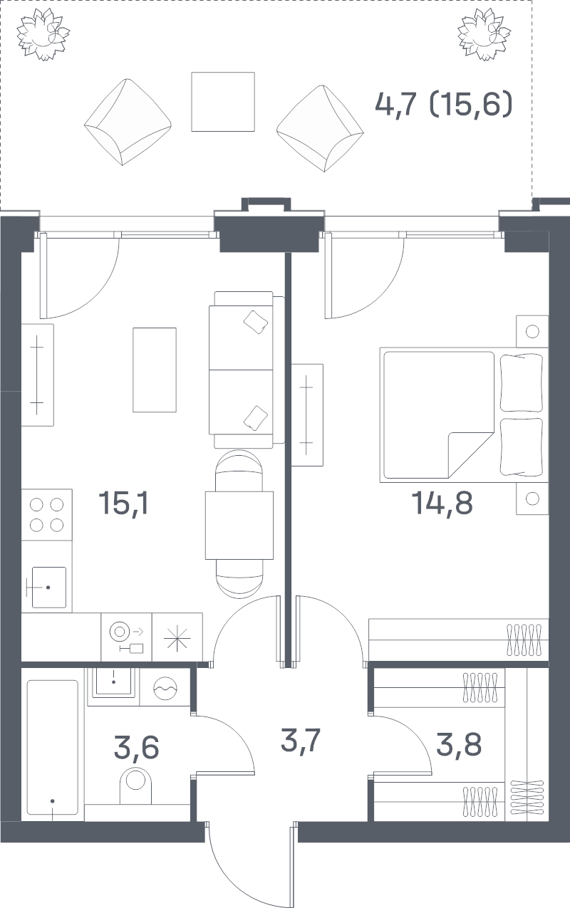 2 ккв (Евро) 45,7 м²
