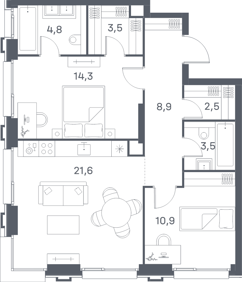 3 ккв (Евро) 70 м²