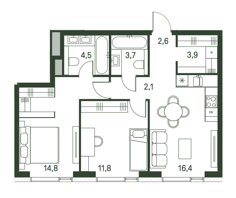 3 ккв (Евро) 59,8 м²