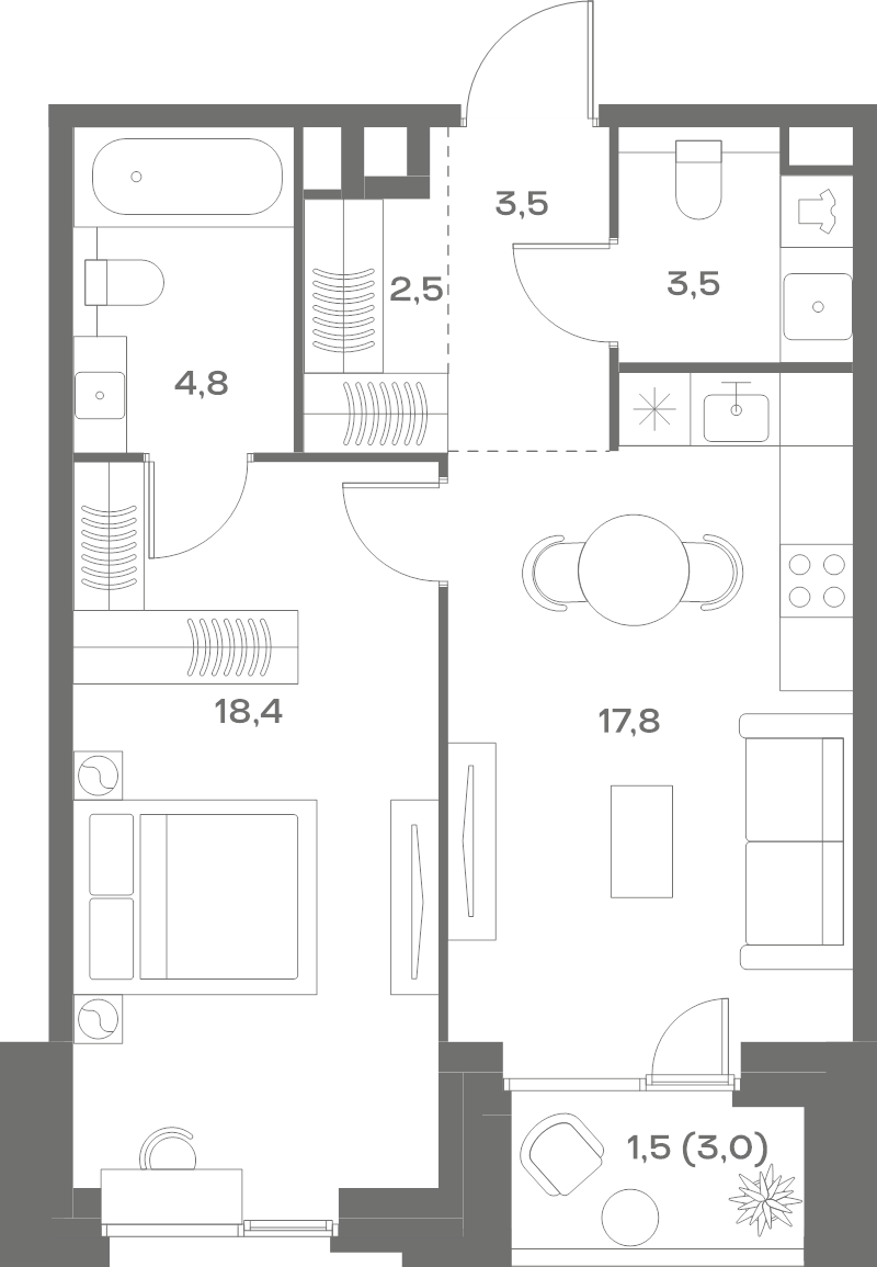 2 ккв (Евро) 52 м²