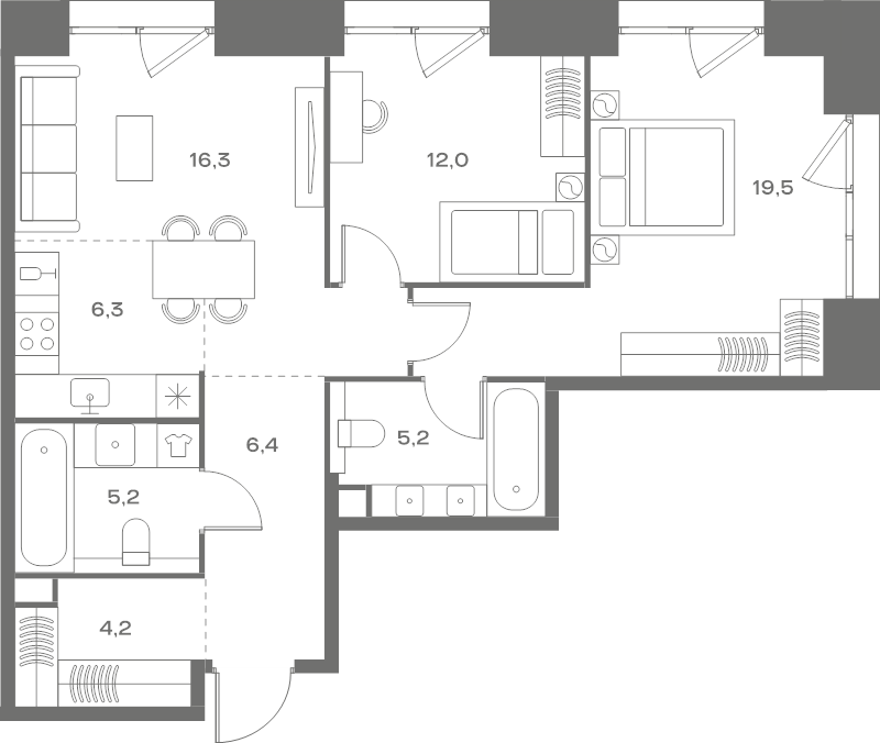3 ккв (Евро) 75,1 м²