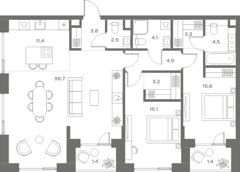 3 ккв (Евро) 107 м²