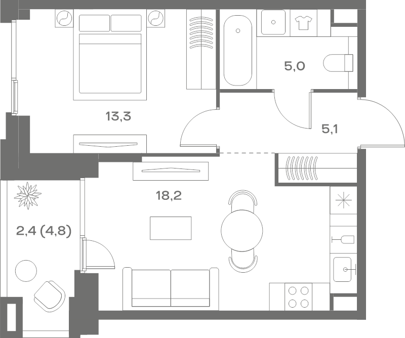 2 ккв (Евро) 44 м²