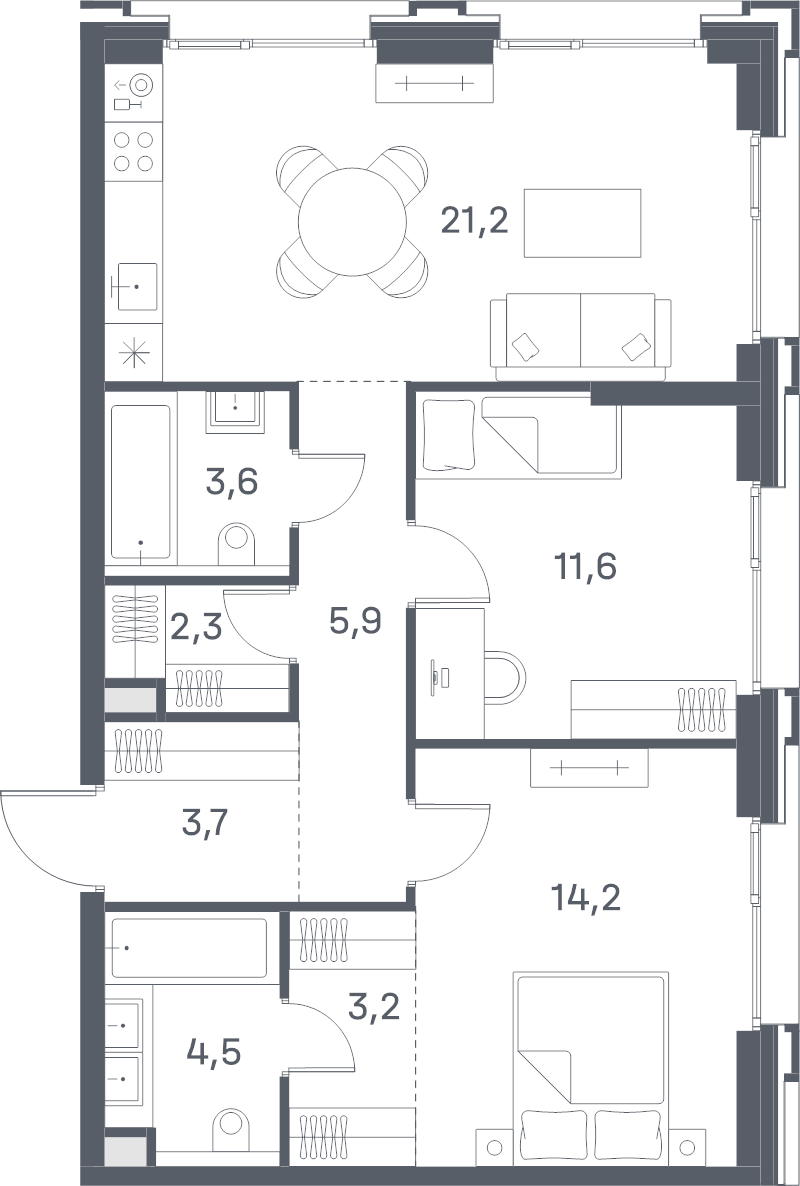 3 ккв (Евро) 70,2 м²
