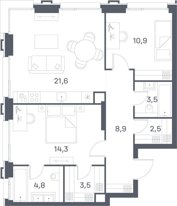 3 ккв (Евро) 70 м²