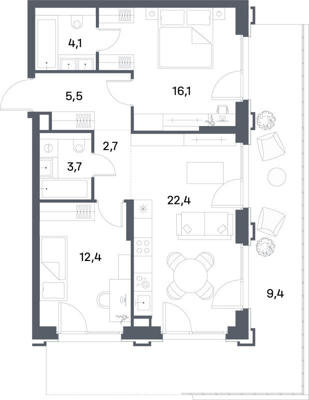 3 ккв (Евро) 75,1 м²