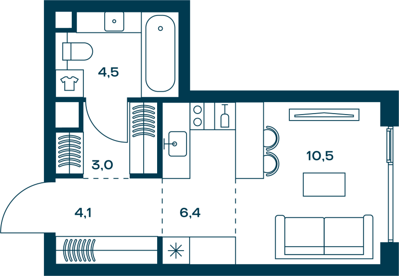 Студия 29,8 м²