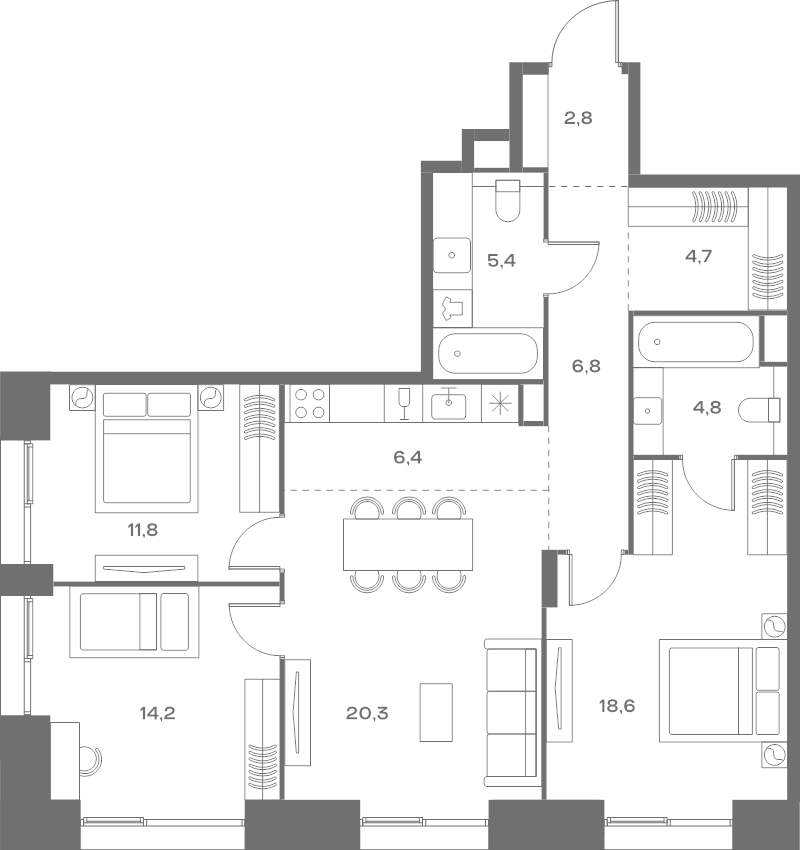 4 ккв (Евро) 95,8 м²