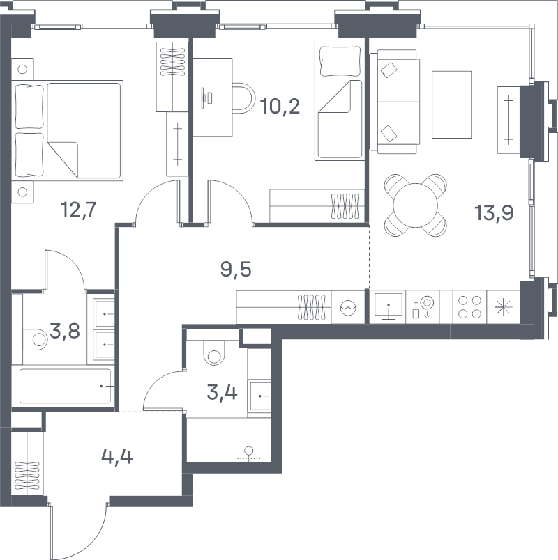 2 ккв 57,9 м²
